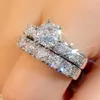 Cluster Rings Huitan Sparkling 2st Cubic Zirconia Rings Women New Trendy Double Stackable Set Rings Wedding Engagement Bands Eternity Jewelry G230228