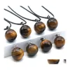 car dvr Pendant Necklaces Natural Stone 18Mm Tiger Eye Ball Quartz Pendants Necklace Jewelry For Women Men Rope Chain Drop Delivery Dh5Bn