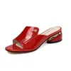 Slippers Red Sexy PU Soft Patente Capinho costurado salto alto