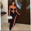 Two Piece Dress Adogirl Metal Ring Two Piece Set Women Party Dress Strapless Crop Top High Split Maxi Skirt Summer Holiday Beach Outfits Suit 230228