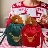 Geschenkwikkeling 10/20 stcs Kerstcadeau Zakken Velvet Drawstring Presenteert Elk Antlers Rendier Packing Bags voor Xmas Party Gunst Wikkel Decor 230301