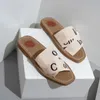 2023 Sandals Woody Mule Flat Slides Designer Canvas Slippers Womens Letter Sandal Slipper Shoes Casual Thick Bottom Net Red Summer Flat Flip Flops Women