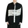 Chemises décontractées pour hommes Style chinois Hanfu chemise hommes contraste couleur texte mode ethnique calligraphie laïque bouddhiste Zen vêtements haut