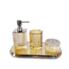 Badtillbehör Set Crystal Glass Toalettety Kit Four-Piece Soap Dispenser Mouthwash Cup Dish With Tray El Home Badrumstillbehör