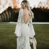 Koronka z długim rękawem Suknia ślubna syreny Boho 2023 Seksowna V Neck Backless Cywilna Krajowe suknie ślubne Ogródka Burzana panna młoda giown szaty de Mariee vestidos de novia