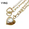 Chains KKGEM 28x30mm Heart-Shaped Pearl Pendant Natural 2 Rows Cultured White Baroque Statement Chain Necklace