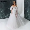 New High Side Split Wedding Dress V-Neck Puffy Sleeve Brides Gown Lace Appliques 3D Flowers Princess 2023 Vestidos De Noiva