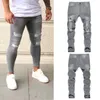 Mäns jeans Ny Slim Fit Casual Spring Ripped Stretch Pencil Pants Grey Soft Comfort Denim Street Fashion Sports Y2303