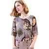 Women's Blouses Summer Dress Suite top dameskleding van hoge kwaliteit zijden shirt met afdrukken met middelbare mouwen