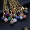 car dvr Pendant Necklaces Gold Edged Round Ball Reiki Healing Crystal Energy Stone Quartz Link Fashion Women Men Jewelry Wholesale Drop Deli Dh3T6