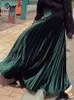 Юбки 90 см Осенняя Зимняя Женщины Золотая бархатная длинная юбка Корейская дама Эластичная повседневная высокая талия Плиссированные дниты B07004R 230301