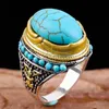 Cluster Rings Vintage Antique Natural Stone Ring Fashion Jewelry Gift Blue Turquoises Hart Finger For Women Wedding Anniversary