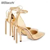 Klänningskor Tassel Cross-bundna remsandaler Kvinnor pekade tå High Heel Women's Summer Party Stiletto Gold Ladies Pumps Femme 2023