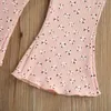 Ensembles de vêtements 2 pièces tenues florales pour tout-petits bébé fille sans manches bretelles spaghetti col en forme de U débardeur pantalon évasé (rose)