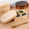 Dinnerware Sets Lunch Box 3 Grids Grade Large Capacity Wide Application Oval Square Shape Packed BPA Free Single-layer Wood Bento