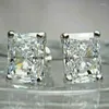 Stud Earrings Huitan Rectangle Cubic Zirconia Simple Stylish Design Elegant Women Silver Color Wedding Eternity Jewelry