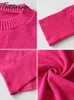 Kvinnors tröjor Grundläggande överdimensionerade tröjor för kvinnor Autumn Rose Red Stickover Top Candy Colors Winter Warm Soft O Neck Women's Baggy Jumper 230301