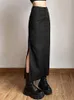 Goth Dark Grunge Casual Tag Split Women Midi Skirts Mall Gothic Punk High Raise Slim Long Skirt Y2k Sexy Fashion Streetwear 2023 230301