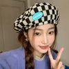 Berets Ins Checkerboard Beret Cap for Women Korean Fashion Spring i Summer Drechlable Painter Hat Sombreros de MuJerberets