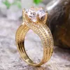 Fedi nuziali Splendido solitario 12 mm Cubic Zirconia nuziale color oro festa di fidanzamento brillanti gioielli di moda da donna