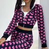 Yoga Outfit Samt Rosa Y2K Hoodies Jacken Langarm Niedliches Kapuzentop mit Reißverschluss Elastische Taille Hose Herbst Cropped Tops 2023 Harajuku