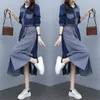 Casual Dresses Spring Autumn Denim Dress Women Vintage Striped Jeans High Street Fashion Long Shirt Robe Femme