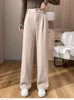 Damesbroek capris jmprs wollen brede pijten broek vrouwen herfst winter elastische hoogtekte broek vrouwelijke vintage dikke dikke slanke rechte pant 230301