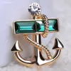 Brooches Pins Green Gem Eye Anchor Brooch Mens Suit Boutonniere Badge Korean For Men Women Broche Jewelry Roya22