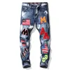 Männer Jeans Neue Mode Marke Herbst Winter Patchwork Ripped Bestickt Stretch Trendy Löcher Gerade Denim Hosen Y2303