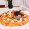 Kattbäddar kreativ säng matt mjuk varm flanell sovande filt rolig pizza dyvor valp vila hundmattor sömn omelette pad husdjur leveranser