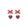 Stud Earrings Lolita Red Bow Love Heart Trendy Light Luxury