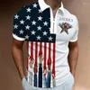 Herrpolos amerikansk flaggtryck 3d män överdimensionerad retro trend kort ärm blixtlås lapel polo t skjortor avslappnad pullover sommar man toppar