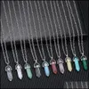 car dvr Pendant Necklaces 20Colors Chakra Reiki Healing Jewelry Hexagon Natural Stone Pendum Necklace Quartz Lapis Opal Pink Crystal Amethys Dhw4N