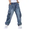 Męskie dżinsy w stylu Japonia marka Męskie proste dżinsowe spodnie motocyklowe dżinsy mężczyźni workowate luźne niebieskie dżinsy z bocznymi kieszeniem dżinsy Mężczyźni 230301