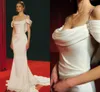 Abiti da sposa a sirena in raso Boho Abiti da sposa con pieghe di cristallo al largo della spalla Abito da sposa su misura 2023 Vestido De Noiva