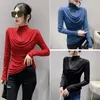 Kvinnors T-skjortor 2023 Autumn Winter Turtleneck Women's T-shirt Fashion Casual Solid Color Långärmad borrmasktoppar Blusa