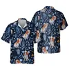 Camisas casuais masculinas jumeast dachshunds shiba inu homens flores tropicais cavaleiro rei charles spaniel pugs havanês praia bordas havaianas tops 230228