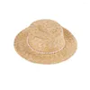 Chapeaux à large bord roi blé 2023 printemps été paille herbe ombre femmes soleil décontracté perle chaîne blogueur bord de mer plage casquette plate Chapeau Femme