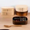 Dinnerware Sets Lunch Box 3 Grids Grade Large Capacity Wide Application Oval Square Shape Packed BPA Free Single-layer Wood Bento