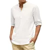 T-shirts pour hommes T-shirt décontracté pour hommes en coton à manches longues solide col en O boutonné chemise en lin