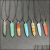 car dvr Pendant Necklaces Reiki Healing Stone Pendum Hexagon Point Energy Amethyst Tiger Eye Quartz Crystal Pillar Rope Chain Fashion Women Dhha5