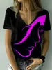 Dames Basic Top V-hals Zwart Zomermode Abstract Portretprint Tee3D Shirt Grote maten 230301