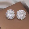 Studörhängen Korea Design Fashion Jewelry 14K Gold Plated Luxury Oval Zircon Flower Elegant Women's Daily Work Accessories