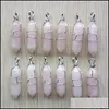 car dvr Charms Hexagonal Natural Stone Pink Rose Quartz Pillar Shape Point Handmade Iron Wire Pendant For Jewelry Making Drop Delivery Findi Dhpb2