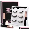 Falsche Wimpern 3 Paare Magnetischer flüssiger Eyeliner und Wimpern Natürliches gefälschtes Set Kleber Magnet Black Box Coloris Großhandel Make-up Drop Del Dhnrr