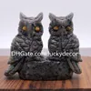 Yooperlite Yooper Stone Couple Owl Carving Sculpture Decor UV Reactive Natural Crystal Lake Superior Glowing Rock Animal Statue with Tiger's Eye Gemstone Eyes Gifts