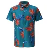 Men's Casual Shirts Summer Short Sleeve Plus Size Men's Loose Lapel Button Hawaiian Printing Shirt Blouses Tops Camicias#p3