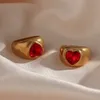 Anéis de cluster 2021 Novo declaração de aço inoxidável Red Zircon Stone Heart Ring Exagerado Bold Bold Ring Band Party Rings for Women G230228