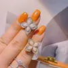 Cluster Rings Luxury Flower Party Statement Stack Rings For Women Wedding Cubic Ziron CZ Wedding Dubai Bridal Finger Ring J1912 G230228