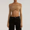 Sommer Frauen Blusen Sheer Mesh Crop Tops Dehnbare Langarm Sexy Off Schulter Shirts Kurze